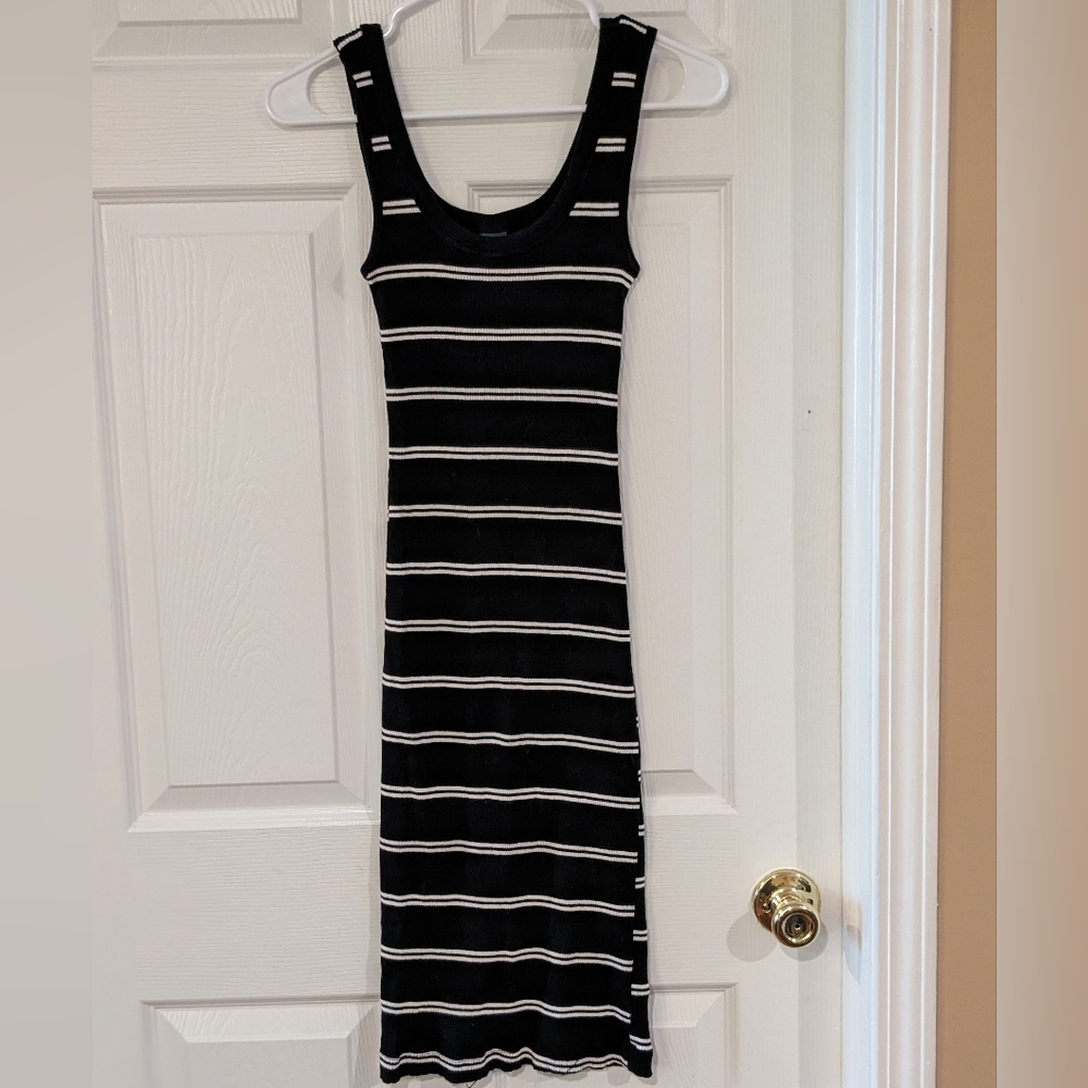 Wild Fable Ribbed Black & White Stripe Cotton Midi Tank Dress - Size Small